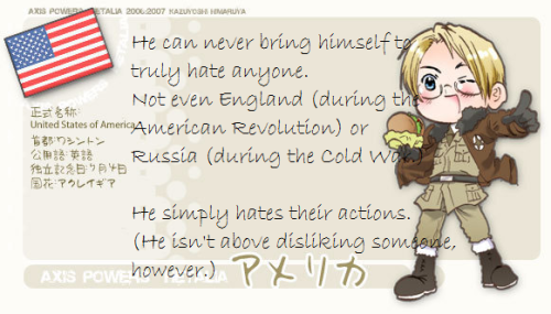 aph-headcanon:He can never bring himself to truly hate anyone. Not even England (during the American