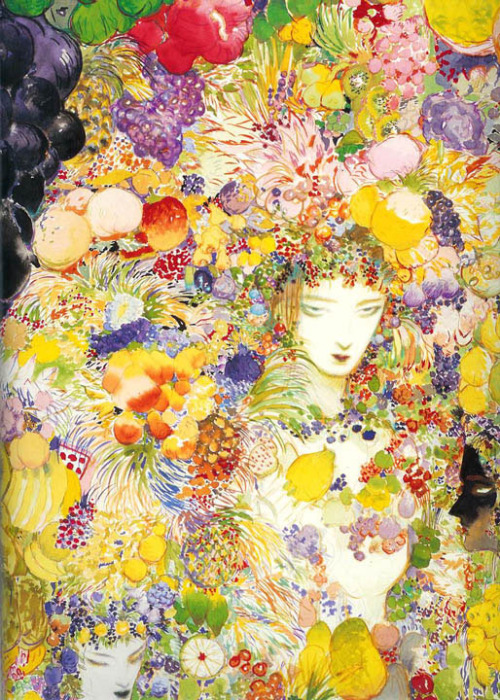 jackmames:  surreal-life:  “Icon Aloft Fruit Of Paradise” by Yoshitaka Amano  One of my favorite artists, hands down. 