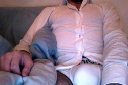 supplicem:  Love sleeping with white shirt.Yes it’s me.   Holy bulge batman.