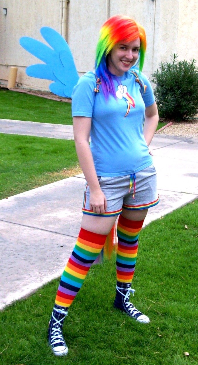 emmalyn:  Finished my Rainbow Dash cosplay today, and skipped outside with the hubby