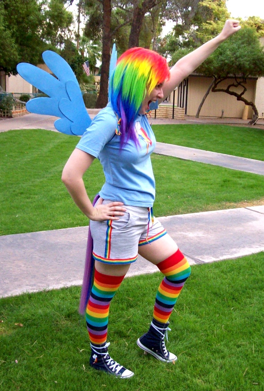 emmalyn:  Finished my Rainbow Dash cosplay today, and skipped outside with the hubby