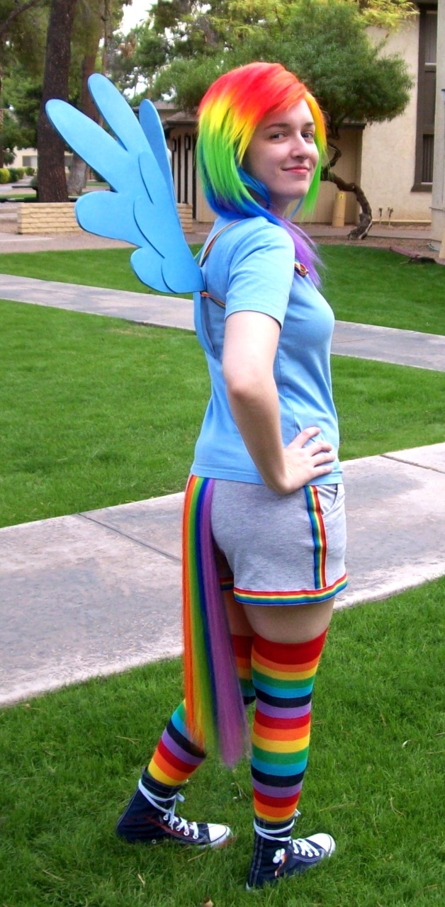 emmalyn:  Finished my Rainbow Dash cosplay today, and skipped outside with the hubby