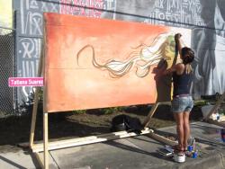 Gpoy Standing On Paint Buckets.  I Was At The Wynwood Art Fair This Past Weekend