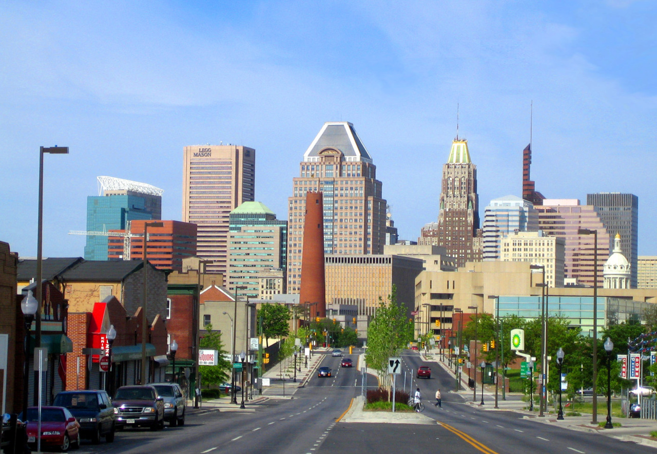 East Fayette Street, west of Broadway, facing west.