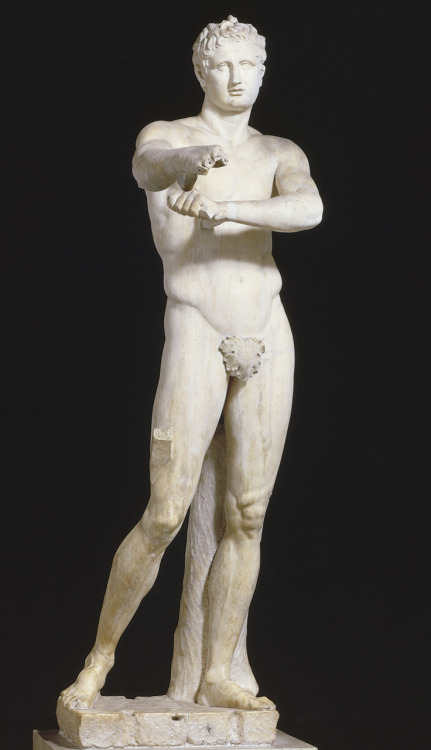 art-through-the-ages:LYSIPPOS, Apoxyomenos (Scraper). Roman marble copy after a bronze original of c