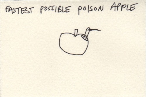 a Poison Apple, in 13 seconds, by Laurea.
As the second edition in our Fastest Possible Halloween series, Laurea unveils this Fastest Possible Poison Apple. I’m quite pleased with it, actually, because (like the best drawings here) it’s the intuitive...