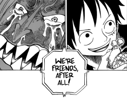 we-fight-together-one-piece:  This made my tear up!! ahhh Luffy you didn’t changed at all!!!! I love you!! 