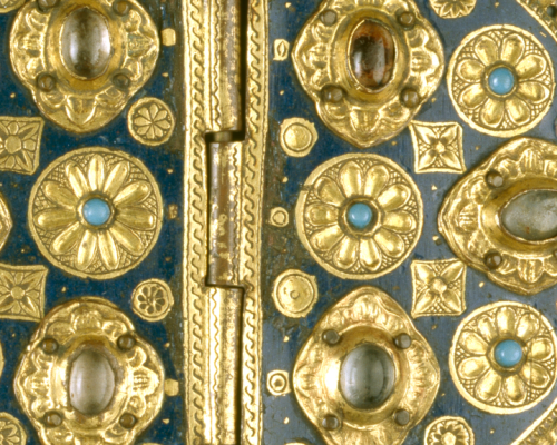 onceandfuturething: A French mantle clasp from the 13th century, made of copper with gemstones. Gene