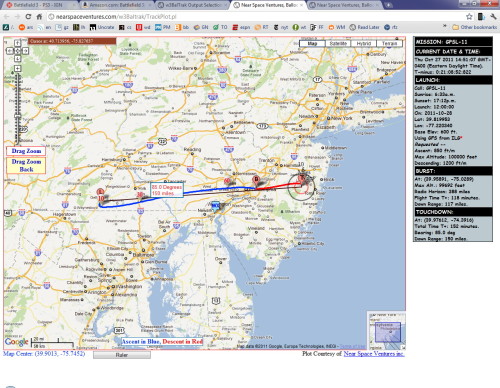 This was a projection if the launch was today 10/27/11. It travels 150 miles! WOW.