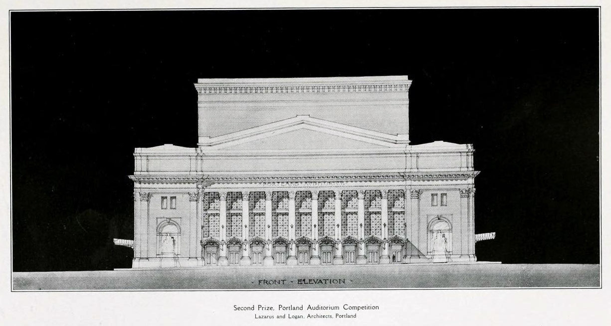 Front elevation drawing for the projected Auditorium, Portland