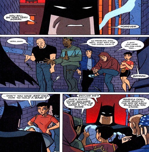 crowstories:shityeahh:miss-mgann:DCAU muggers are the nicest muggers.-Gotham Adventures #26god batma