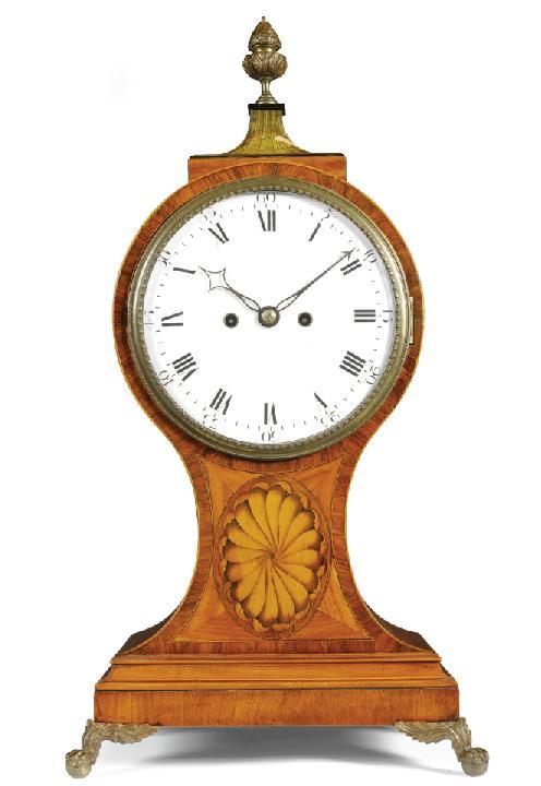 An Inlaid and Painted Satinwood and Rosewood Balloon Table Clock, Thomas Wright, London, Circa 1790 