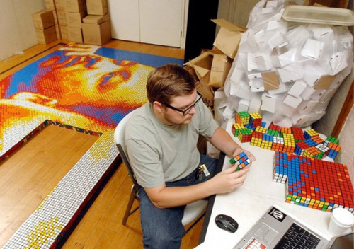thephilter:  “Artist and designer Pete Fecteau spent the better part of 2010 creating a mosaic of Dr. Martin Luther King Jr. using 4,242 Rubik’s Cubes. The mosaic measures 18’6″ by 9’8″ and weighs approximately 1,000 pounds. This project