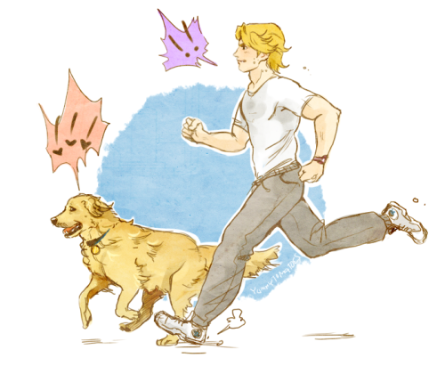 yummytomatoes:  Art Idea’s 1:newfoundskies answered: Keith jogging with his dog! 
