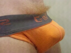 gingerstrap:  Bulge and bush  That bulge + my face = heaven. Let&rsquo;s make that happen.