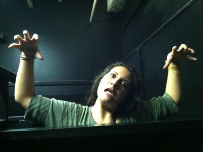 Andrea at Flat Iron standing on the toilet 10/29/11. Spooky looking up to see this! HAPPY HALLOWEEN!