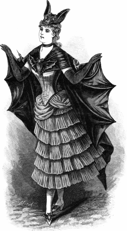 yeoldefashion:An 1887 fancy dress costume from La Mode Illustrée. She’s a bat. Duh. 