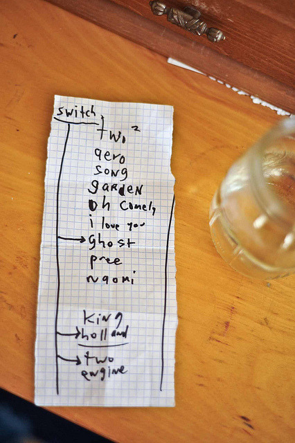 angelinaha:Setlist I snagged off stage at Jeff Mangum’s show at Town Hall in NYC. Totally destroyed 