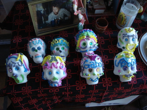 Sugar Skulls, medium is sugar, artist is me and my family! Feliz Dia de los Muertos! Happy Day of th