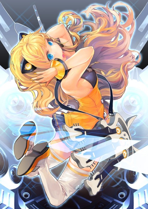 ginzuna: animal ears blonde hair blue eyes headset long hair open mouth seeu serenade (sinohi) skirt
