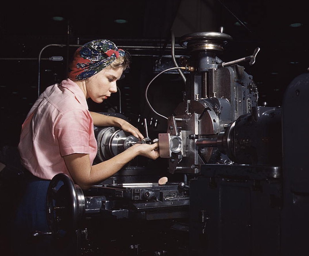 crockeronline2:  Woman machinist, Douglas Aircraft Company, Long Beach, CA. 1942