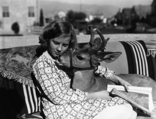 flowdu: Girl reading with her pet deer in Beverly Hills, CA - 1927