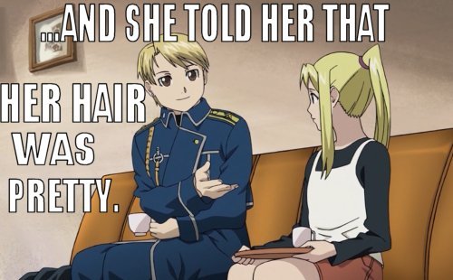 adventuresofcomicbookgirl:  Okay so I know old meme is old…but the things I saw about Winry today inspired me to do this. Once I came up with the bit with Ed, I COULDN’T LET GO. So here this is. I’ll put it into one image as well and post that.
