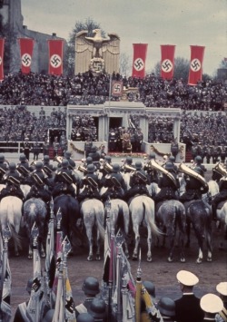  German Fuhrer And Reichskanzler Adolf Hitler (1889 - 1945) Stands As He Reviews