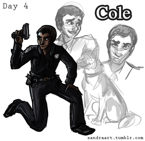 Day 4! Here’s Cole, Ernie’s handler in the K9 police force thingy. :]Funfunfun.Character