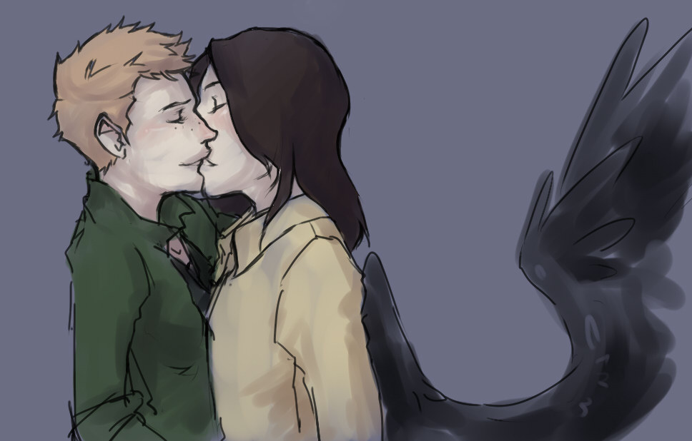 Quick doodle on the computer of Fem!Dean/Fem!Cas before I go to bed. I really need