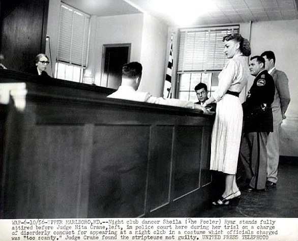 Sheila &ldquo;The Peeler&rdquo; Ryan A press photo showing a June 1956 police