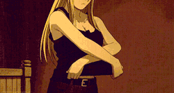 astrologically&ndash;alchemic:  keepcalmandthrowwrenches:  toxicnandia-achtung:  Winry Rockbell  taking off t-shirt    dont lie winry you were kind of glad 