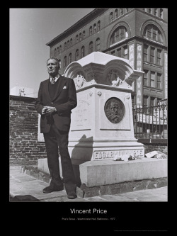 Beautyandterrordance:  Vincent Price Visiting Edgar Allan Poe’s Grave At The Westminster