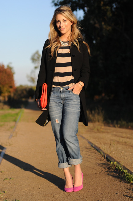 The mix of stripes with pink & orange is perfection! (via Polished Casual — Cupcakes and Cashmere)