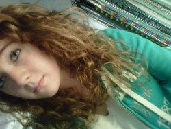 hiiii   i have alot of curly hair and i wear clothes that arent mine (: