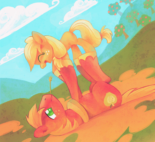 steveholtvstheuniverse:  hello-darkness-my-old-friend:  Even Earthponies can fly by =Feyrah  aww sooo cute    Big Macintosh is best brother. 