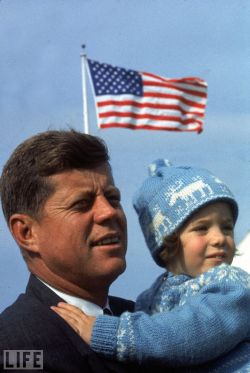 life:  On November 8, 1960, John F. Kennedy won the presidential election against Republican Vice President Richard Nixon — he was the youngest man ever to be elected president of the United States. Pictured: John F. Kennedy holds 4-year-old Caroline