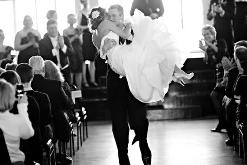 lacedinweddings:He was so excited, instead of walking down the aisle, he carried her down the aisle 