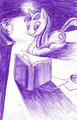 So I found a purple ball-point pen on the ground today, and realized i never tried drawing with one before, start to finish. So i did. Since It was purple, Twilight seemed fitting, and this happened. also A MARE WTF IS THIS.