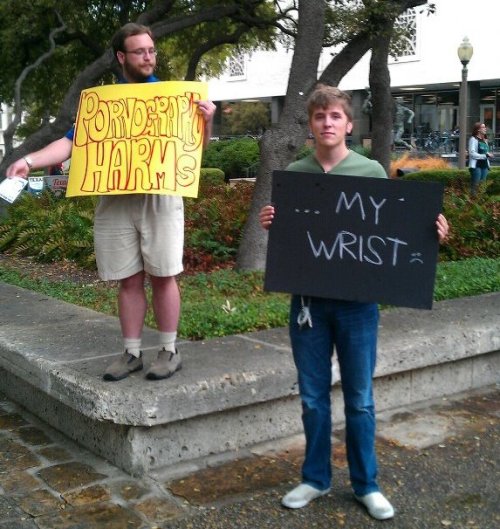 kayshootsvignettes:  There was a fundamentalist christian protester on the UT Austin campus today.