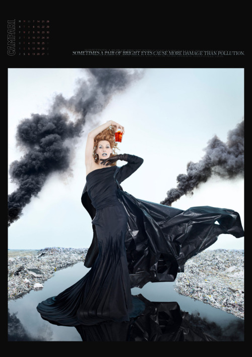 An ancient Mayan prophecy, indicates the 21st december 2012 as the possible “end of the world” day. To exorcize this fateful event, Campari realized a calendar on this theme. In the shots the actress Milla Jovovich wears 12 surreal dresses representing