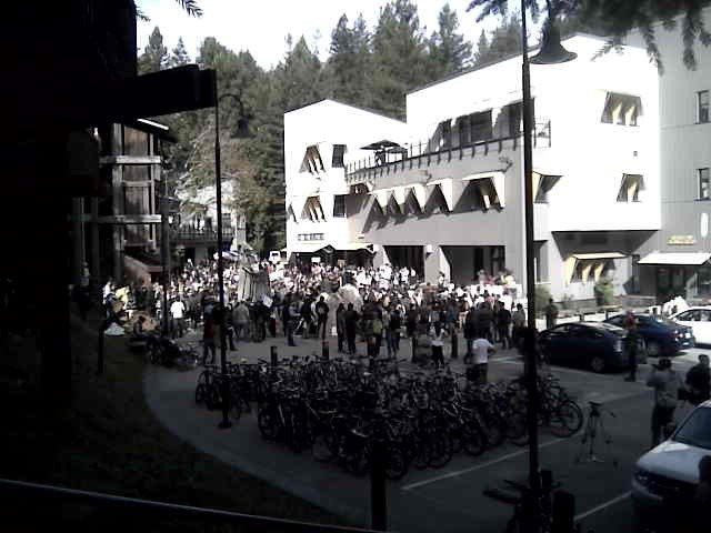 Occupy Education Rally, UCSC Quarry Plaza, 11/9/11
speakers are saying good things but are preaching to a very devout choir. it is operating as a “protest” as defined in the dictionary.
someone handed me a well-printed sign for something about banks....