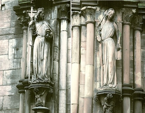 historiated:Spliced image of statues of Ecclesia and Synagoga, respectively, from the south transept