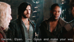 thatssohetero:Look at the way Arthur hesitates before asking Merlin to leave him and go with the oth