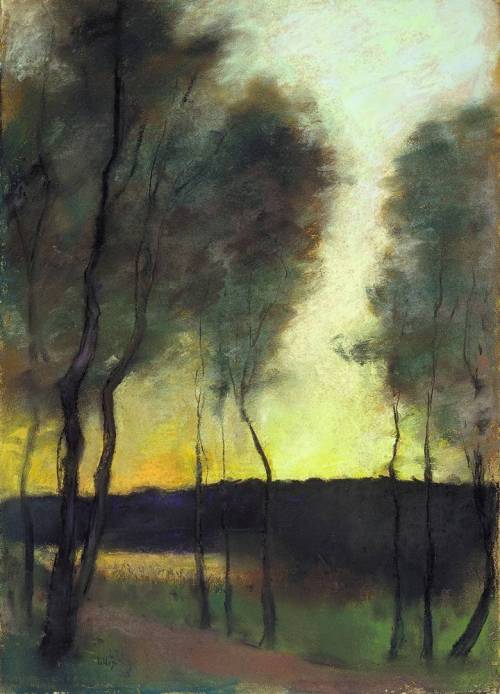 Lesser Ury (German, 1861 – 1931) - Autumn Mood with Green Wood Lake, N/D  Pastel on cardboard