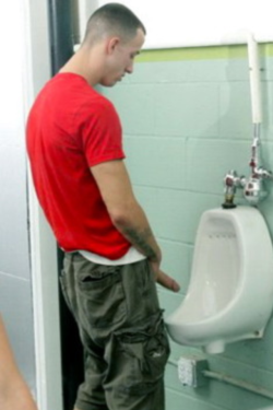 Adirtyzdog:  Str8Menrule:  Many Real Men Stand Back From The Urinal When Pissing.