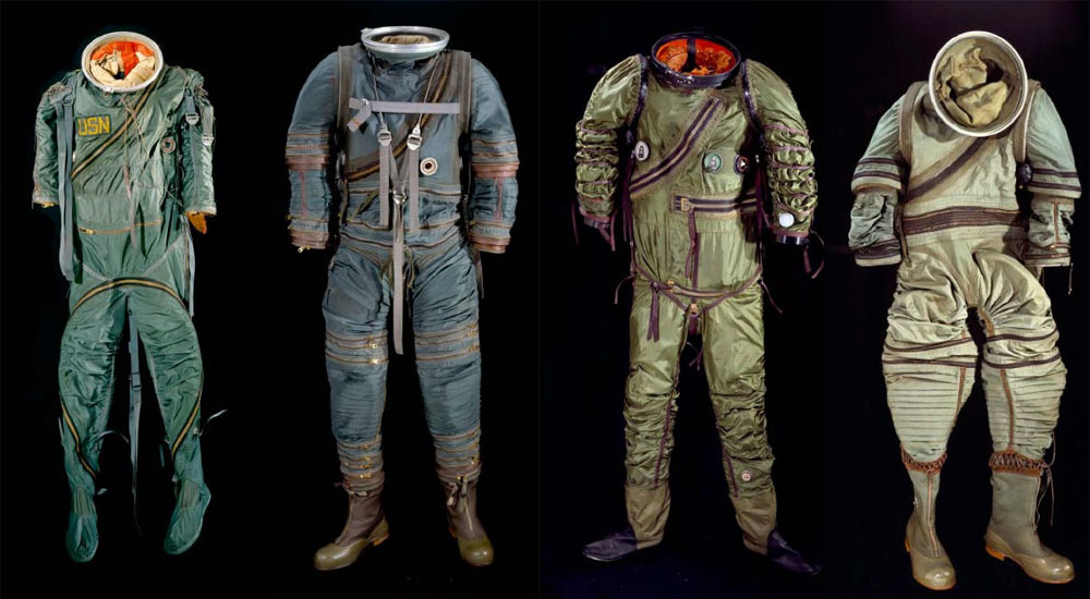 black-tangled-heart:  Evolution Of The Spacesuit All images taken fromÂ Spacesuits: