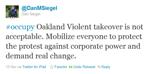 cognitivedissonance:  This is a big deal. Dan Siegel, legal adviser to Oakland, Calif. Mayor Jean Quan, resigned over the brutalization of Occupy Oakland protesters and says he now supports the Occupy Wall Street movement. Approximately an hour ago, he