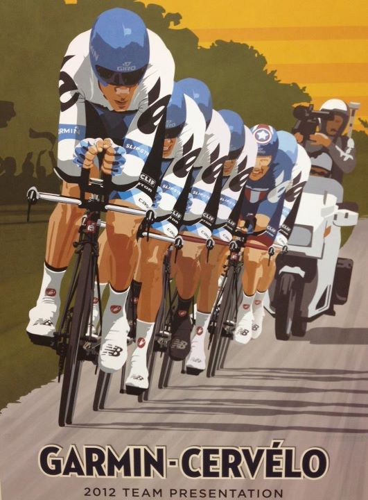 But for those who prefer trains to cars…
Also via @mknepher / knepherbird:
“ Beautiful Garmin-Cervelo team poster designed by the folks at Clif Bar. Love how Dave Zabriskie’s National Champion “Captain America” kit is just peeking out toward the...