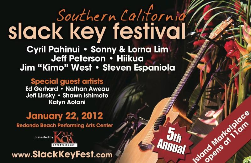 SoCal: incredible lineup for the 2012 fest! Make sure to grab your tickets fast!
The Southern California Slack Key Festival is the first and biggest showcase of its kind anywhere outside the islands and the most prestigious Hawaiian music concert...